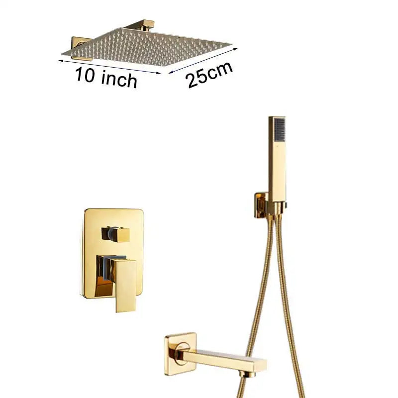DecorBites™ Gold Rain Shower Faucet Wall Mounted Bathtub Mixer Tap Set