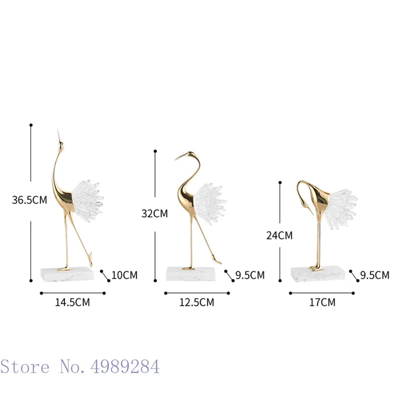 DecorBites™ Crane Golden Bird Agate Marble Crystal Home Decor Craft Statue