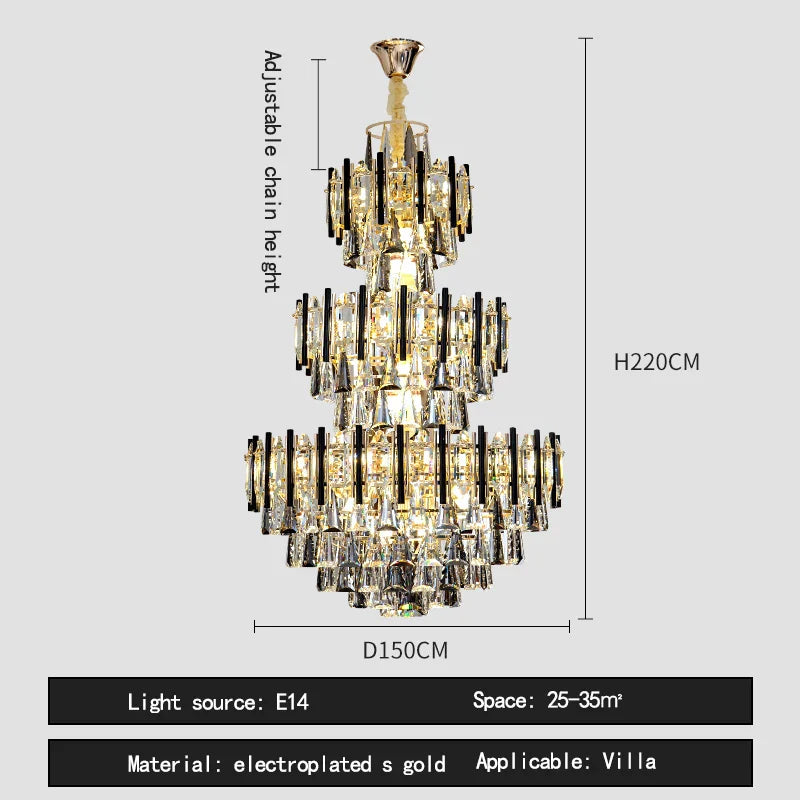 DecorBites™ Crystal Hollow Villa Chandelier: Modern Luxury Pendant Light for Living Room and Hotel Lobby