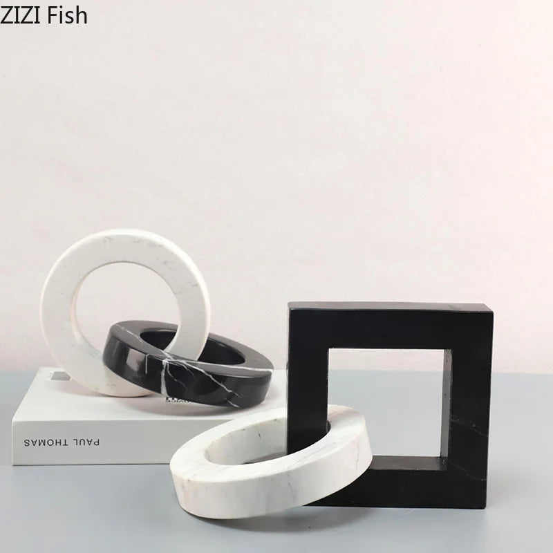 DecorBites™ Geometric Knot Sculpture Desk Decor - Abstract Square Ring Statue