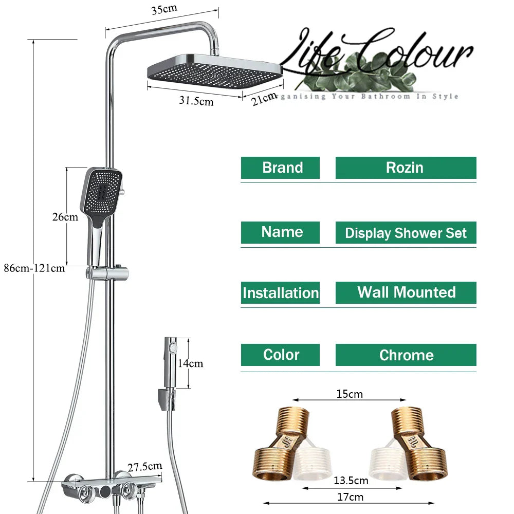 DecorBites™ Grey Thermostatic Digital Shower Faucet Set with Rainfall System
