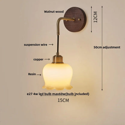 DecorBites™ Adjustable LED Wall Lamp Sconce Copper Wood Glass Stair Light