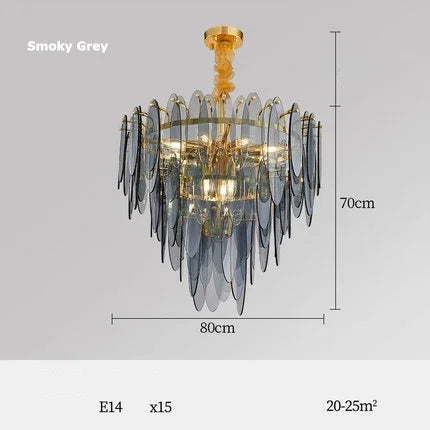 Gold Glass Pendant Chandelier 2-Tier 100cm