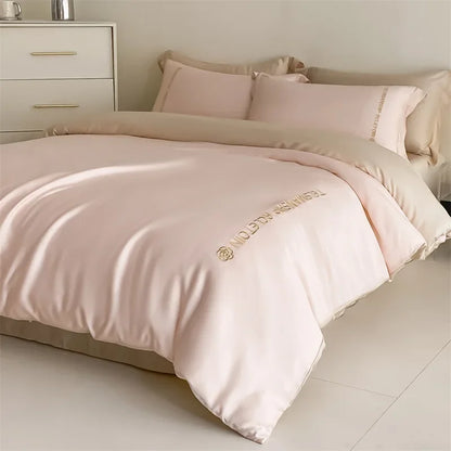 DecorBites™ Cotton Embroidery Bedding Set, 4Pcs Duvet Cover Kit for Double Bed
