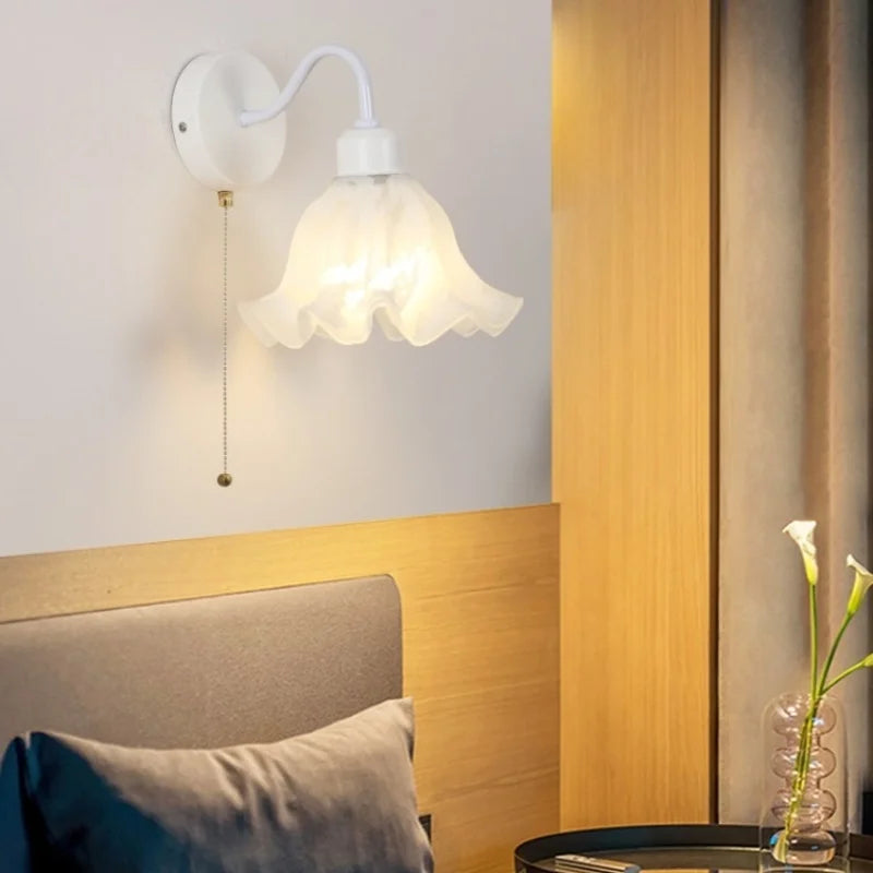 DecorBites™ Glass Iron LED Wall Sconce Pull Chain Switch White Stair Light