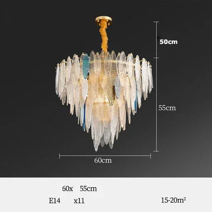 Gold Glass Pendant Chandelier 2-Tier 100cm