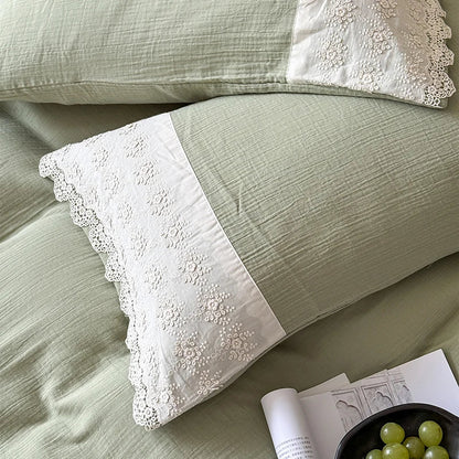 DecorBites™ French Lace Cotton Bedding Set: Duvet, Sheet, Pillowcases, 4Pc