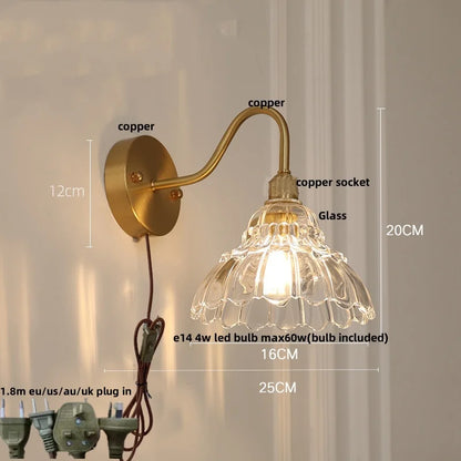 DecorBites™ Brass LED Wall Lights Pull Chain Switch Clear Glass Modern Vanity Mirror Light