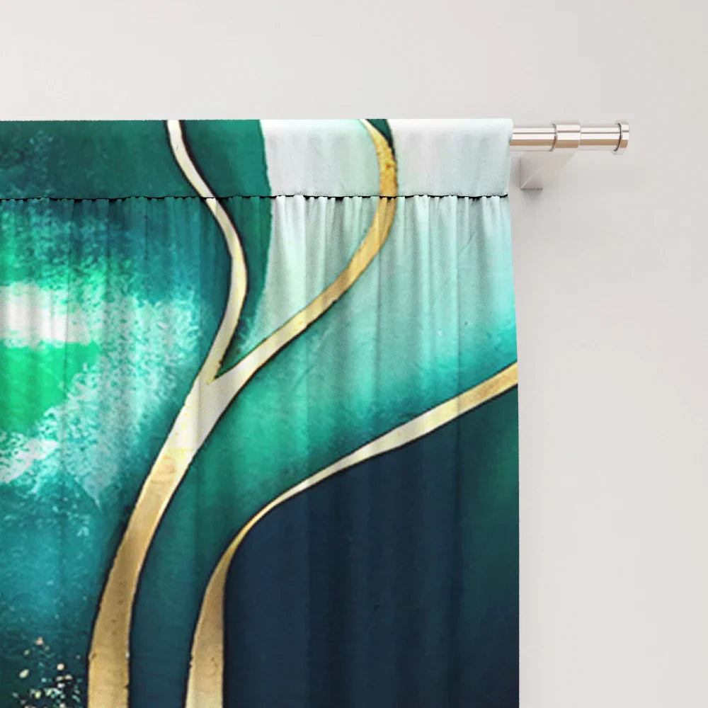 DecorBites™ Green Marble Rod Pocket Curtains for Home Decoration