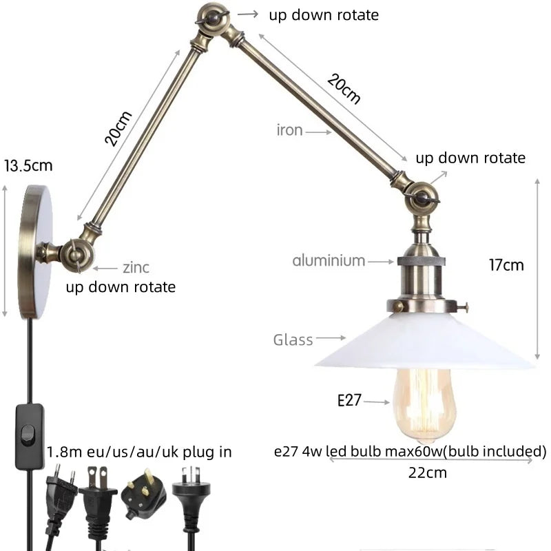 DecorBites™ Industrial Adjustable LED Wall Sconce with Clear Glass Shade