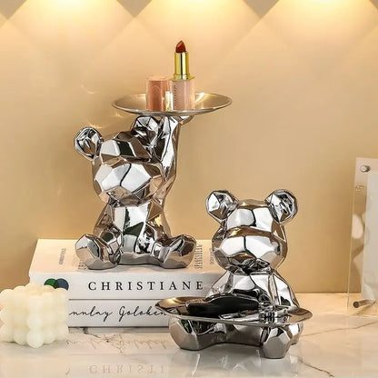 DecorBites™ Geometric Bear Piggy Bank Key Tray Cosmetic Bookshelf Statue & Storage Box