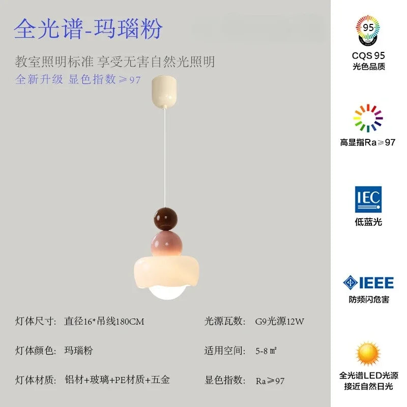 DecorBites™ Cream Wind Resin/Glass Pendant Lights: Modern LED E27 Hanging Lamp for Bedroom, Bar, Kids Room