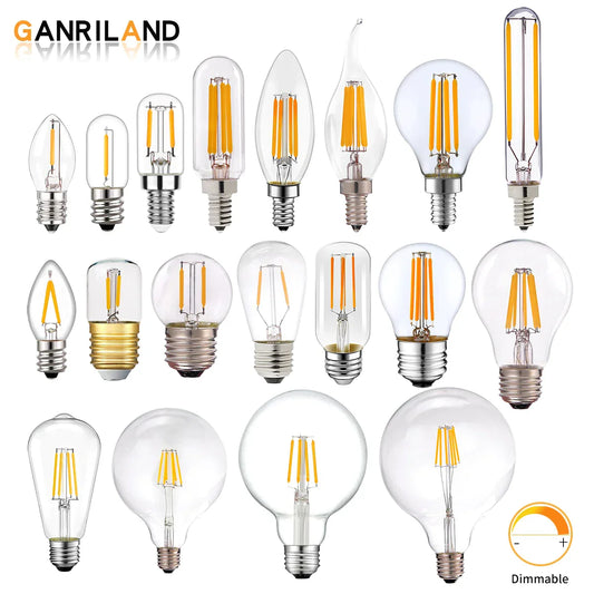 DecorBites™ LED Filament Bulb Clear Glass T16 A19 ST64 Dimmable Vintage Light