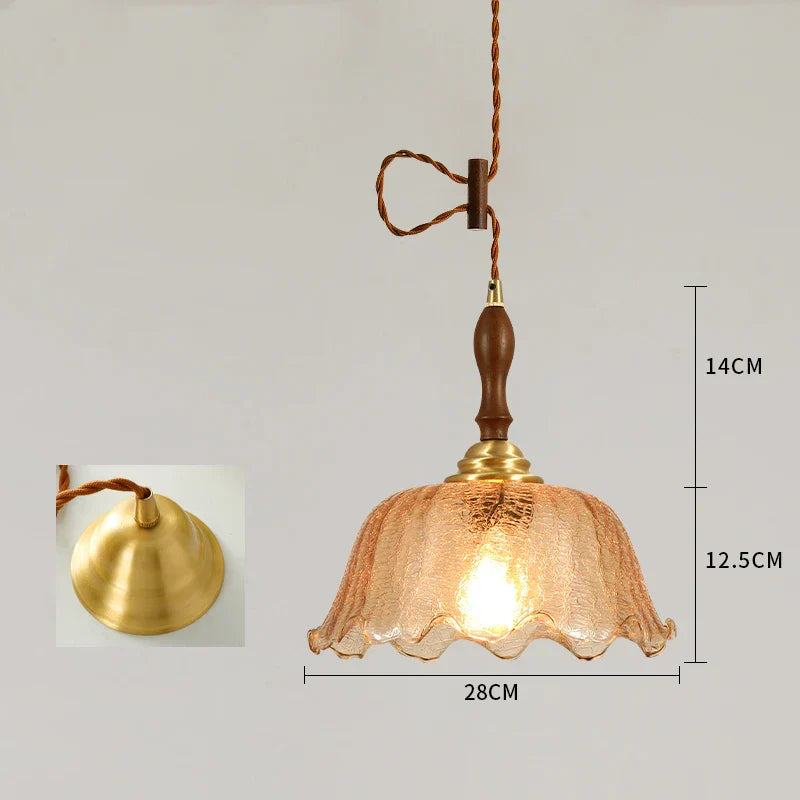 DecorBites™ Cracked Glass Copper Wooden Pendant Light for Home Indoor Living Room