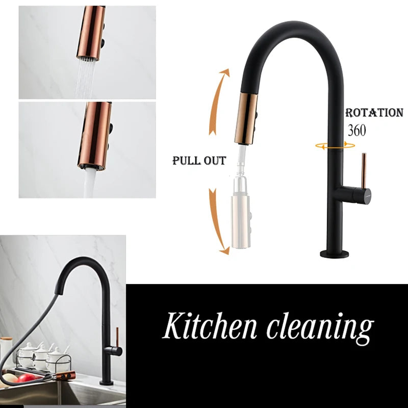 Black Kitchen Faucet Pull Out Spout
