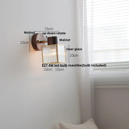 DecorBites™ LED Walnut Wood Wall Sconce Clear Glass Bathroom Mirror Light