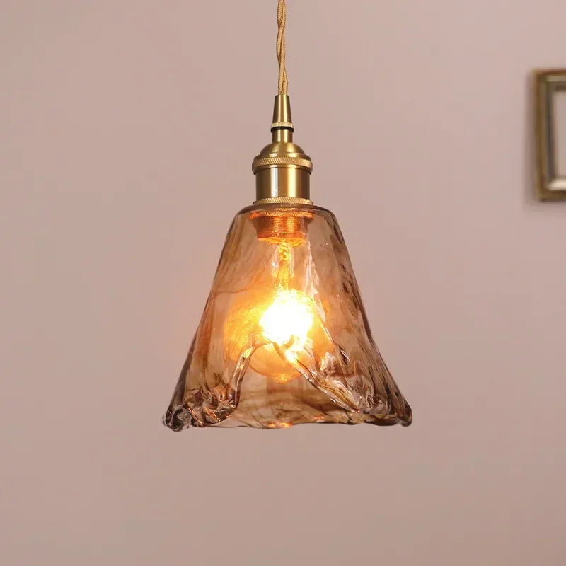 Retro Amber Glass Japanese-Style Pendant Light