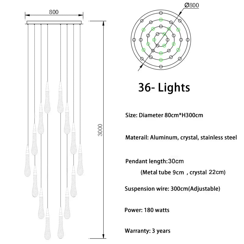 DecorBites™ Gold Drop Design LED Crystal Chandelier for Staircase & Lobby