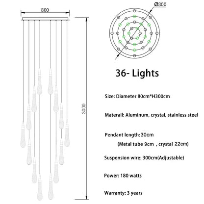 DecorBites™ Gold Drop Design LED Crystal Chandelier for Staircase & Lobby