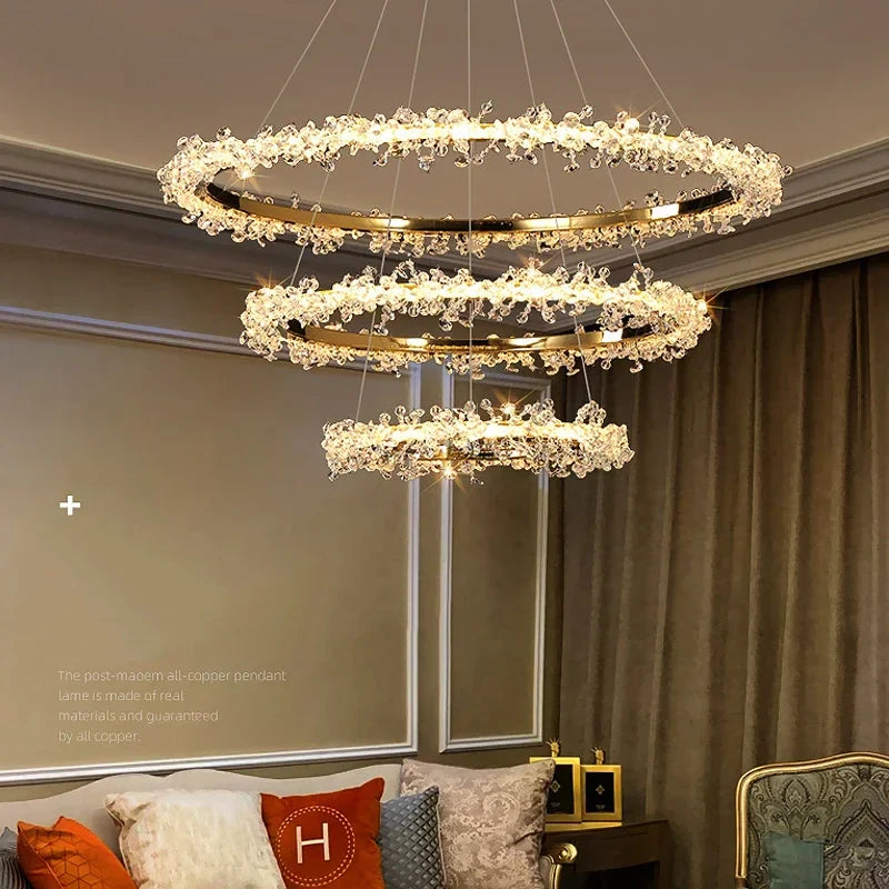 Gold Crystal LED Chandelier 4-Ring Design