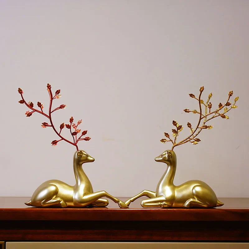 Gold Deer Feng Shui Figurines