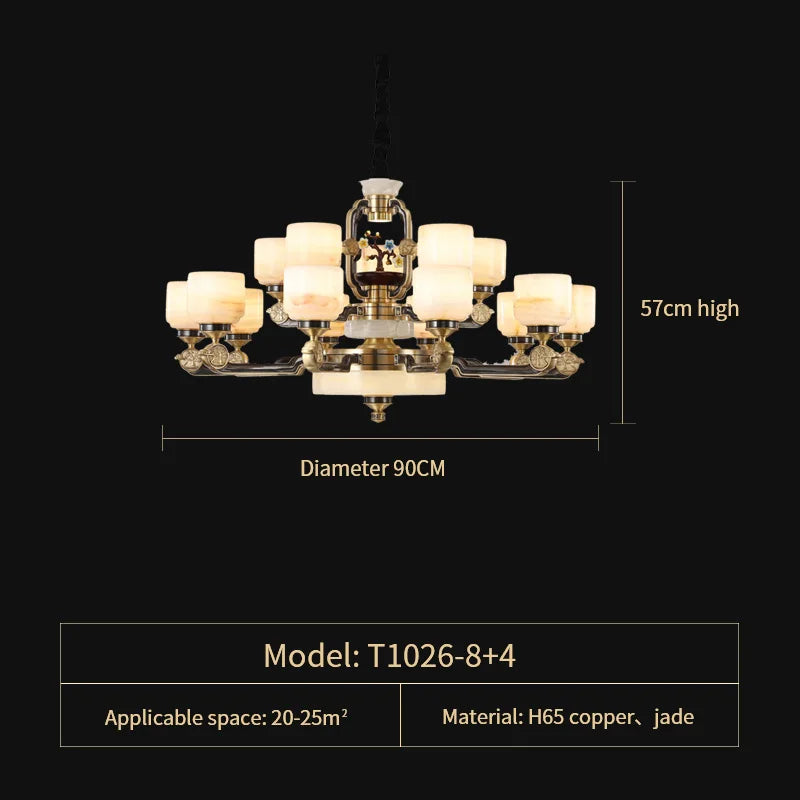 DecorBites™ Copper Jade Duplex Chandelier: Chinese Villa Hall Lighting for Hotel Lobby & Living Room