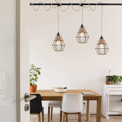 Vintage Industrial Hemp Rope Plug-In Pendant Light