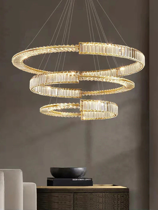 DecorBites™ Crystal Gold Ring LED Chandelier for Minimalist Luxury Home Decor
