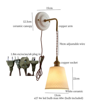 DecorBites™ Adjustable LED Wall Sconce Lamp Stripe Ceramic Copper Mirror Bedside