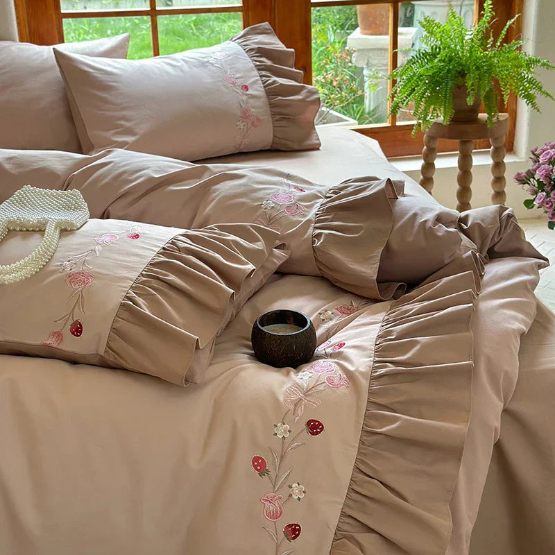 Embroidered Cotton Ruffle Bedding