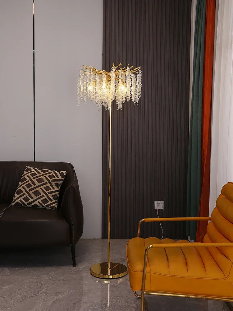 DecorBites™ Crystal Gold LED Floor Lamp: Nordic Luxury for Living Room & Bedroom