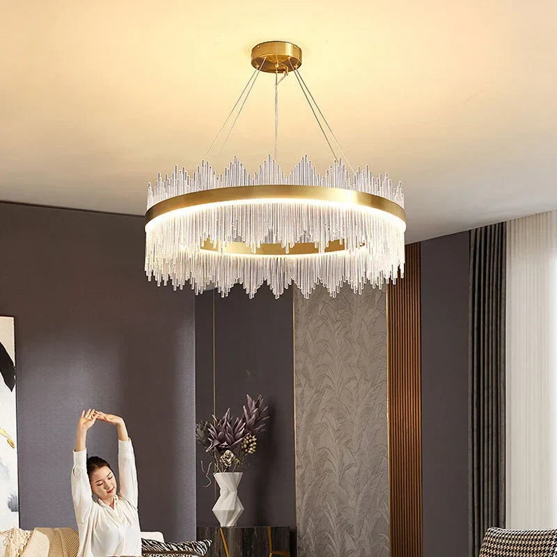 Gold Crystal Circle Chandelier 80cm Dimmable
