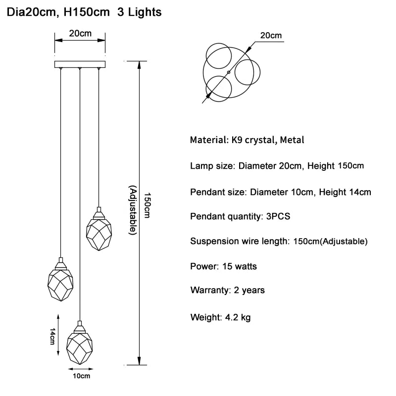 DecorBites™ Diamond Crystal Ball Chandelier LED Hanging Lamp Gold Fixture