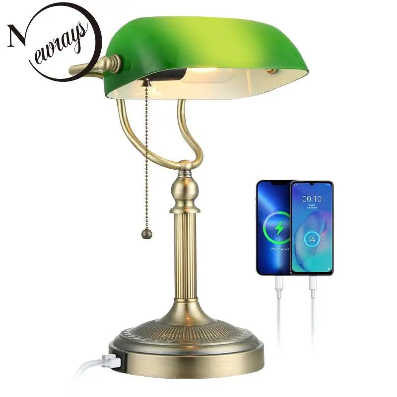 Green Glass Bankers Lamp