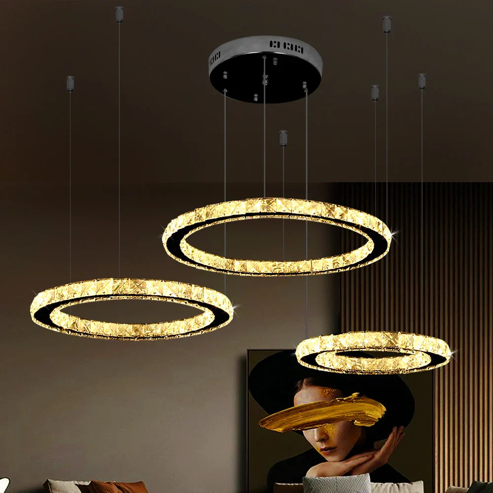 DecorBites™ Crystal LED Ring Chandelier for Luxe Living Spaces