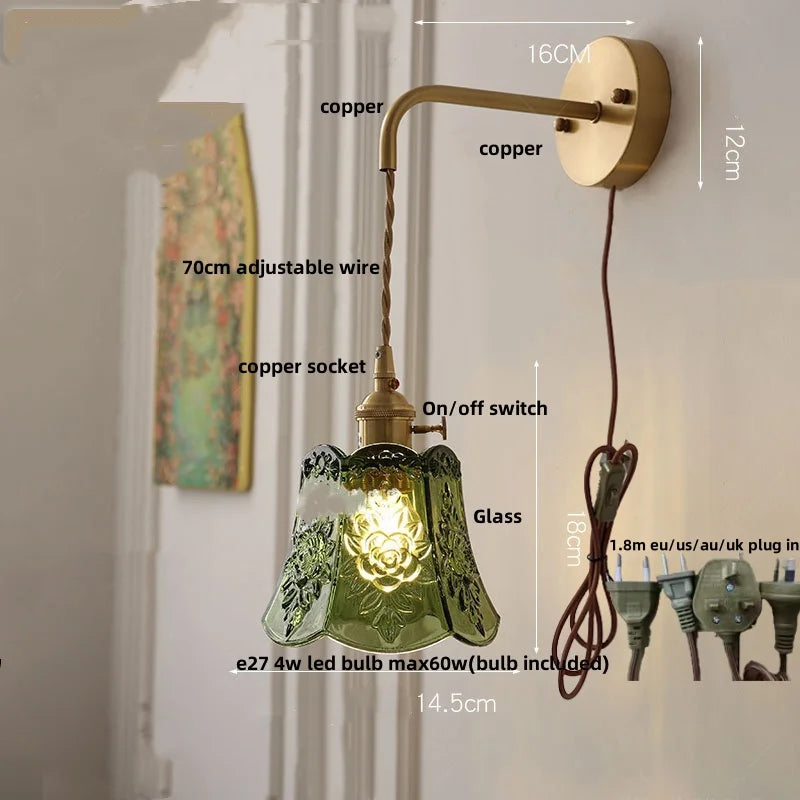DecorBites™ Glass Clear LED Wall Light Fixture, Modern Copper Wall Lamp