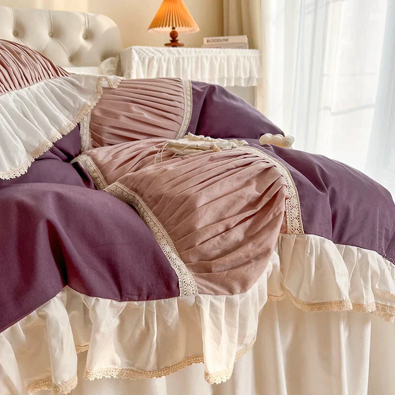 Cotton Ruffle Bedding Set Pleated 2M Bed Skirt