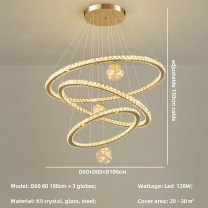 DecorBites™ Crystal LED Chandelier: Modern Living Room Pendant Lights, Glass Globe Hanging Lamp