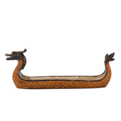 DecorBites™ Dragon Boat Incense Holder: Retro Chic Hand Carved Censer for Trendsetting Home Decor