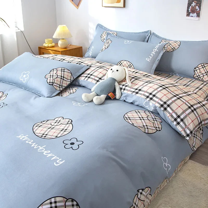 DecorBites™ 4-Piece Geometric Floral Quilt Cover Set for 1.5/1.8/2M Beds