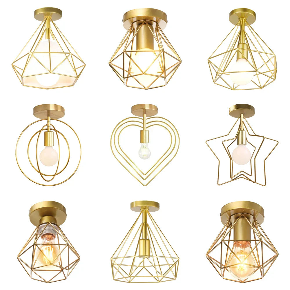 Gold Iron Cage Ceiling Light