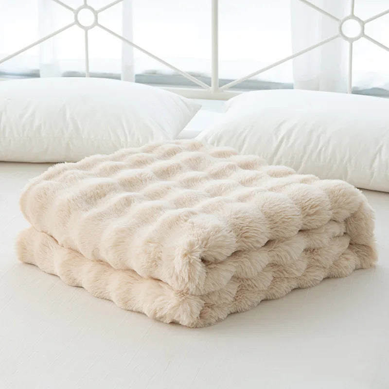 DecorBites™ Cozy Faux Rabbit Velvet Blanket for Office Nap – Twin Size Luxurious Solid Color Woolen Blanket