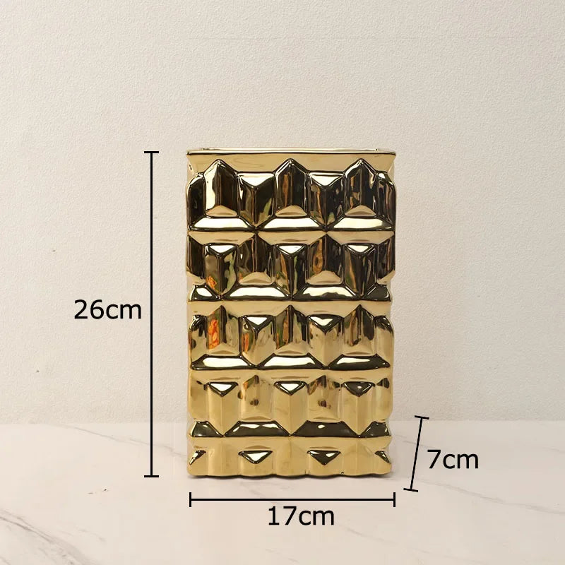 Gold Ceramic Square Vase