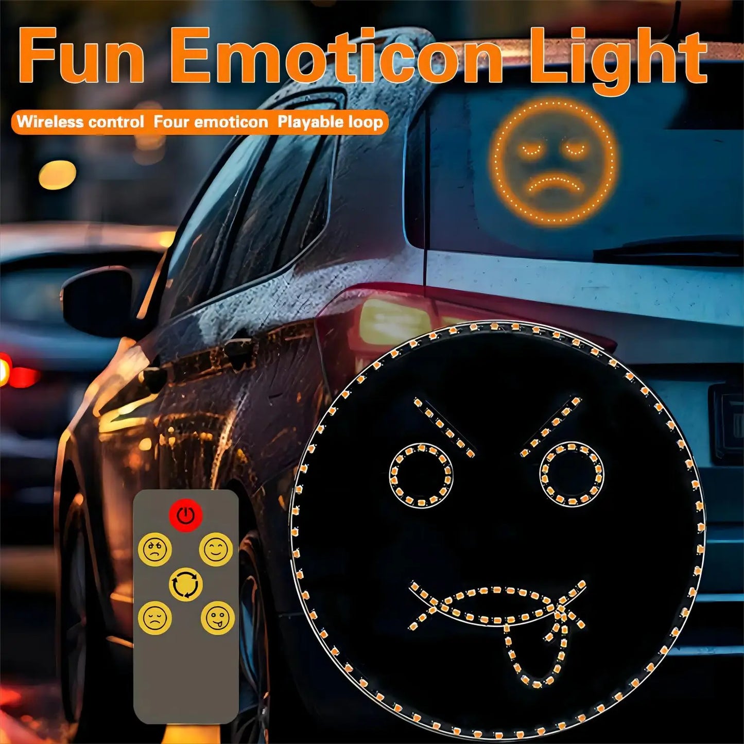 DecorBites™ Funny Emoticon LED Sign Light with Remote Control for Car Back Window