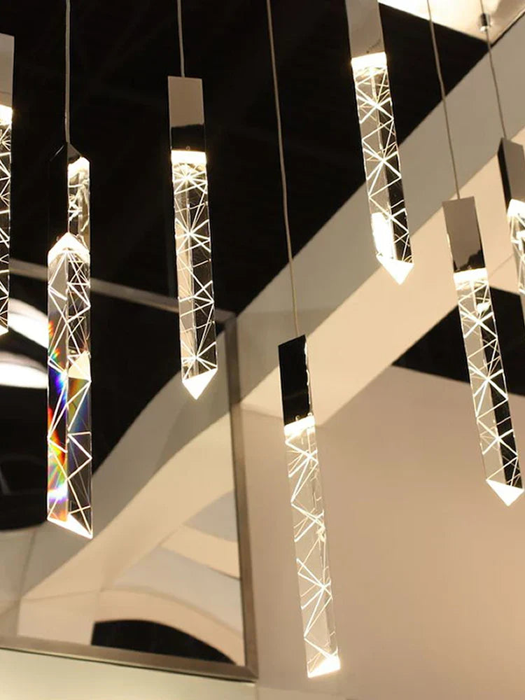 DecorBites™ Crystal Column LED Chandelier: Luxury Pendant Lamp for Staircase, Modern Home Decor Lighting