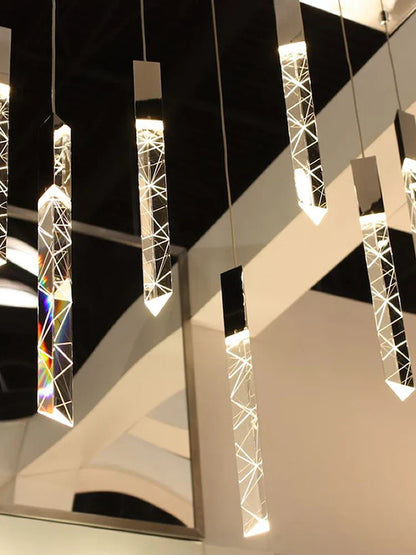 DecorBites™ Crystal Column LED Chandelier: Luxury Pendant Lamp for Staircase, Modern Home Decor Lighting