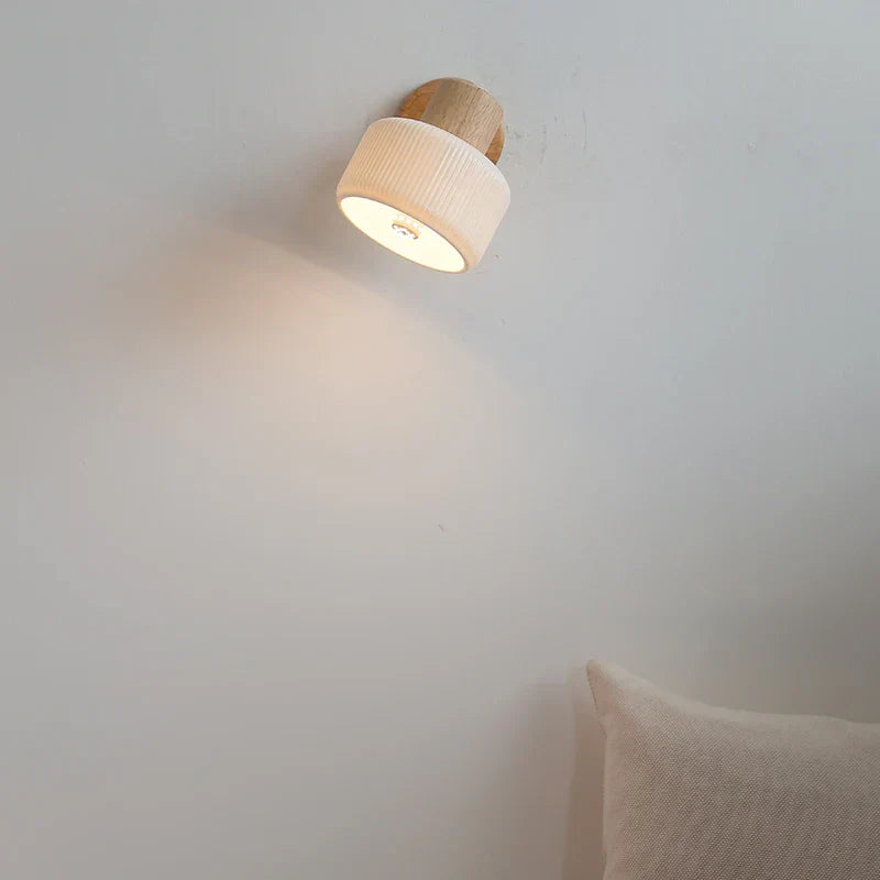 DecorBites™ LED Wall Lights Wood White Ceramic Rotate, Living Room Bedside Lamp