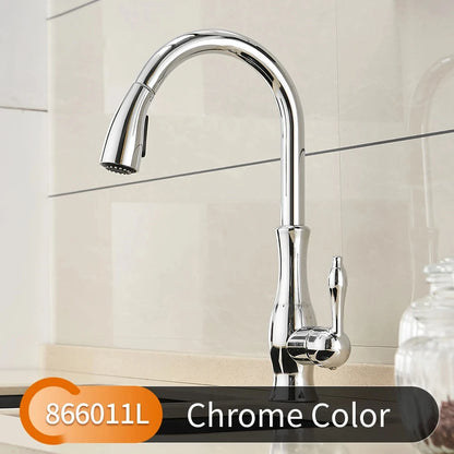 Black & Gold Pull Out Kitchen Faucet – Brass Kitchen Mixer Tap