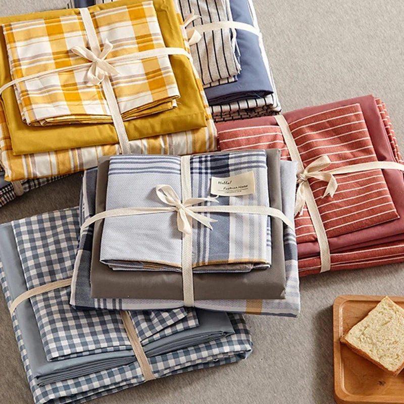 Cotton Grid Print Bed Set