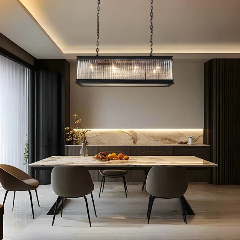 DecorBites™ Crystal Rectangle Chandelier: Classic Retro Nordic Ceiling Hanglamp for Dining Room.